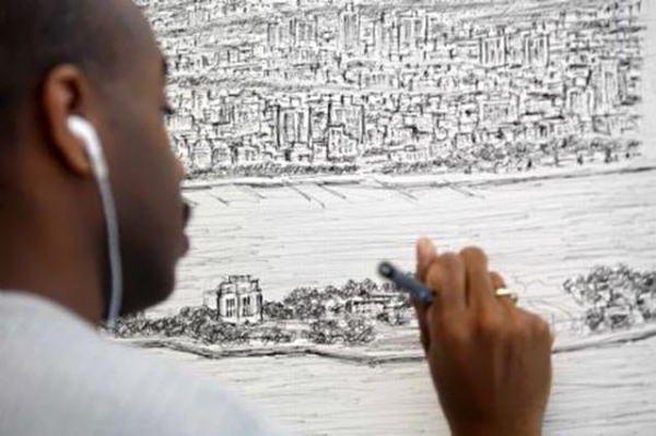 Страдающий аутизмом талантливый художник Стивен Вилтшер нарисовал 5-метровую панораму Нью-Йорка по памяти