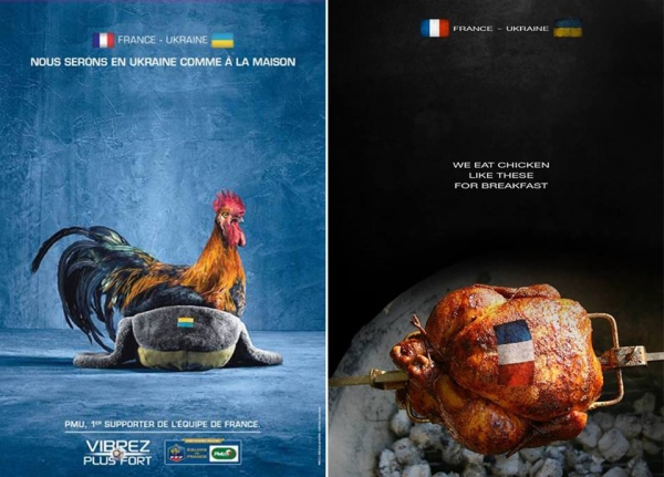 Французы рекламируют матч с Украиной петухом в шапке-ушанке. Мы ответили.